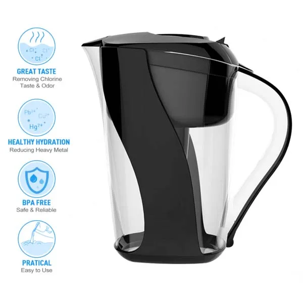 Alkaline water filter pitcher with high PH+9.5 consisting of ion exchange resin, tourmaline, mineral balls and carbon