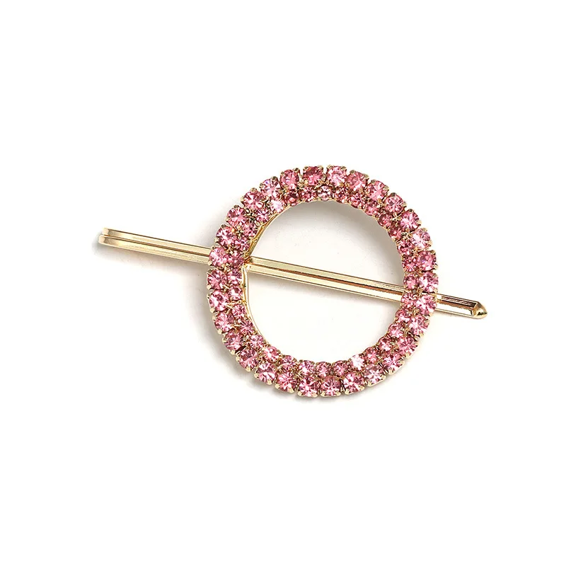 AHC19515 Wholesale 2019 New Design Gold Plated  Round Hair Clip With Candy Color Rhinestone Hair Clip Accessories For Women Girl