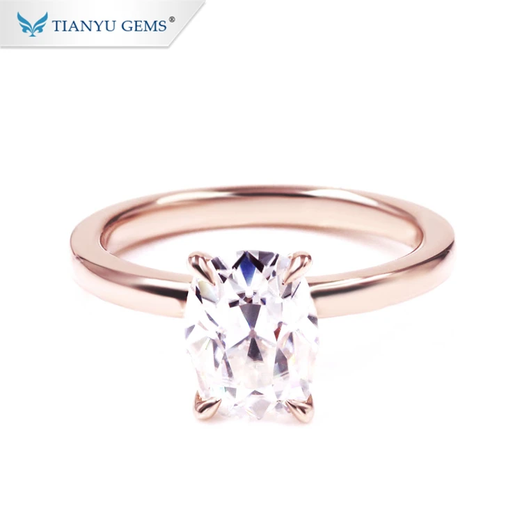 Tianyu gems customized 14k/18K rose gold ring 6*8mm oval antique cut colorless moissanite gold engagement lady ring