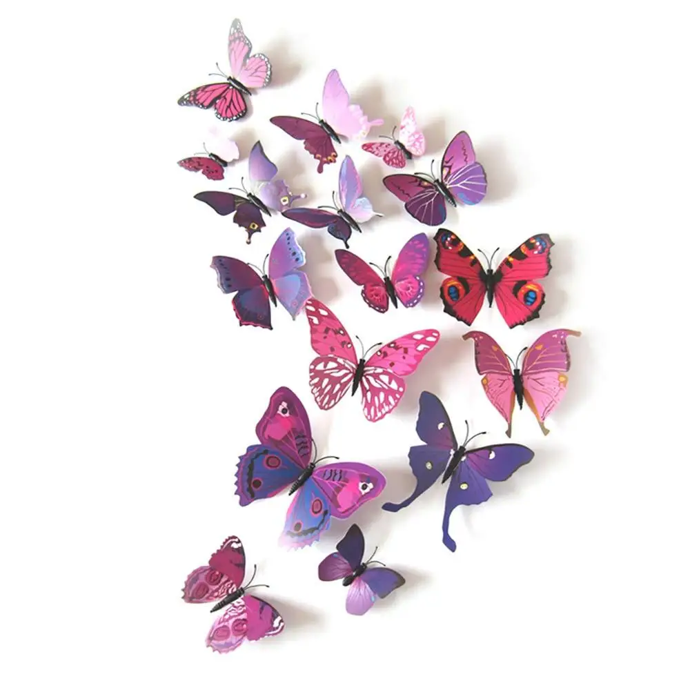 
Butterfly Wall Decal Removable Refrigerator Magnets Mural Stickers 3D Wall Stickers for Kids Nursery Decoration Wall Art Purple 