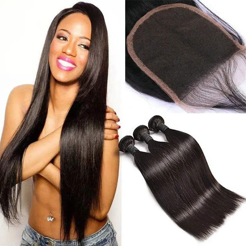 wholesale cheap raw cambodian hair 9A 300g  straight hair bundles with closure 100% unprocessed virgin hair straight
