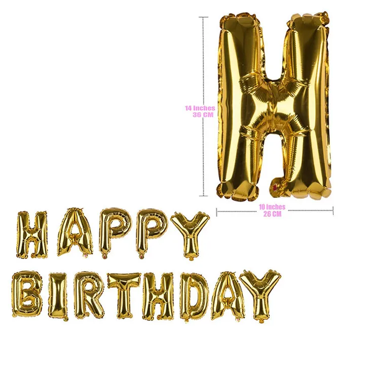 
14inch Custom Gold Foil Happy Birthday Balloons Decoration Banner Summer Birthday Party Supplies 