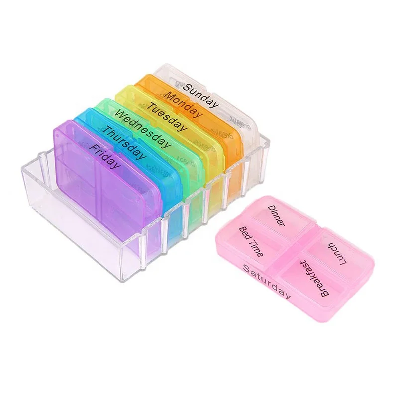 New design 7 days plastic weekly pill box,pill case,vitamin box with pill cutter