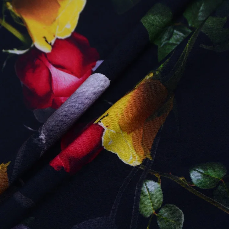 Best seller breathable soft touch rayon satin flower leaf vivid 3d digital printed fabric for dresses