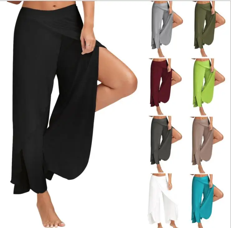 Ecowalson мягкая Талия Wide Leg танцевальные брюки-клеш для женщин пляжные свободные длинные Palazzo Брюки для девочек, штаны-шаровары капри летние брюки для женщин