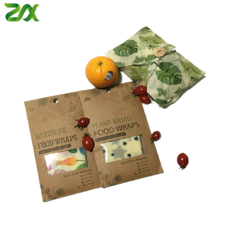 Sustainable Biodegradable Reusable Natural Organic Cotton Fabric Beeswax Food Wraps for Sandwich Lunch Pack