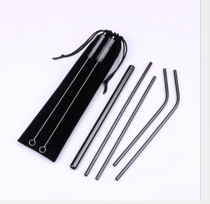 Экологичный многоразовый 304 из нержавеющей стали набор соломинок для пляжных напитков диаметром 6/8 мм с чистящей щеткой баров