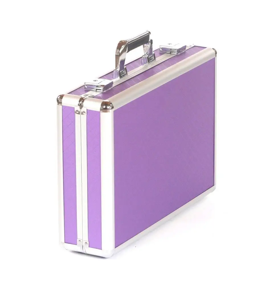 Professional Aluminum Makeup Case Nail Polish Varnish Bottle Beauty Cosmetic Makeup Case Briefcase Box Lilac