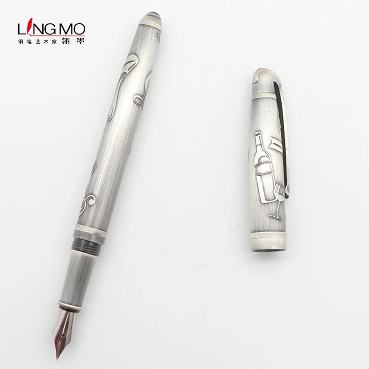 Роскошный Вытравленный Дизайн античный серебряный перьевая ручка с пользовательским логотипом