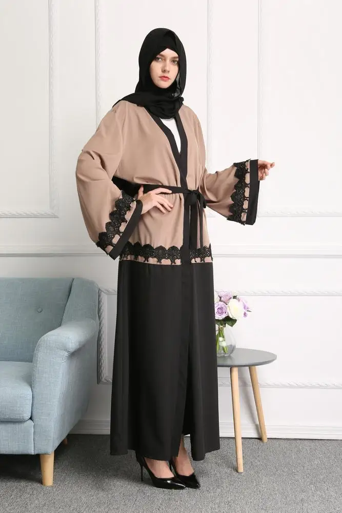 Promotional Fancy Ladies Black Polyester Abaya Turkish Coat Style Abaya