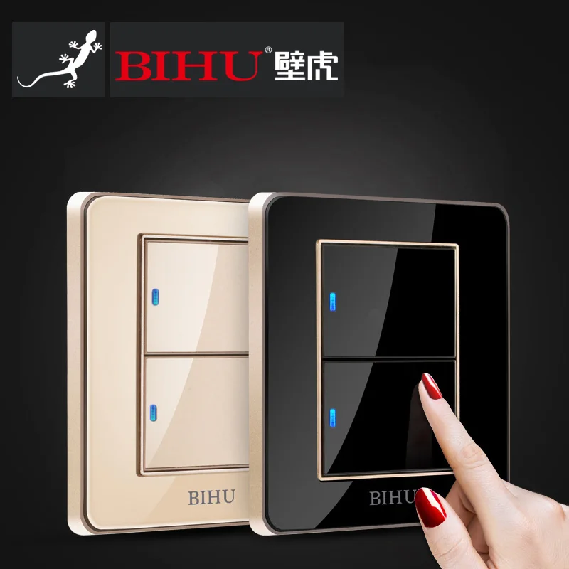 Bihu 2 gang 2 way стены нажмите сброс светодио дный светодиодное освещение настенный выключатель