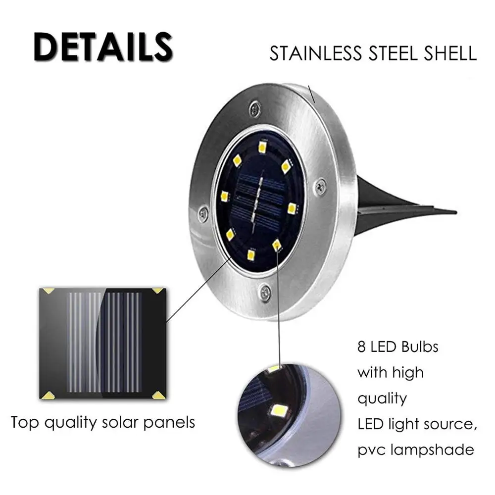 
4/8 Led Waterproof Fountain Swimming Pool Disk Light Automatic Light Sensor Outdoor in Ground Solar Garden Light for Yard Lawn 