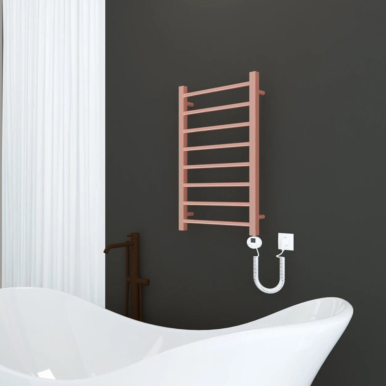 Sunlight Modern Style 800*500 400W Electric Heating Towel Rail Copper Finish