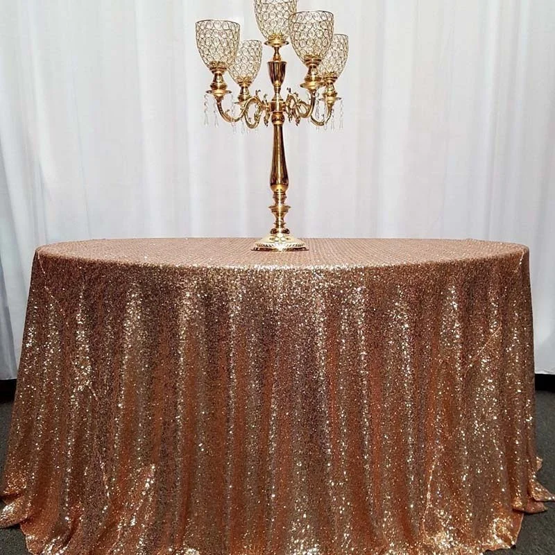 60/80/120cm Sparkly Material Cloth Rose Gold Sequin Glitter Round Tablecloth Wedding Party Decor