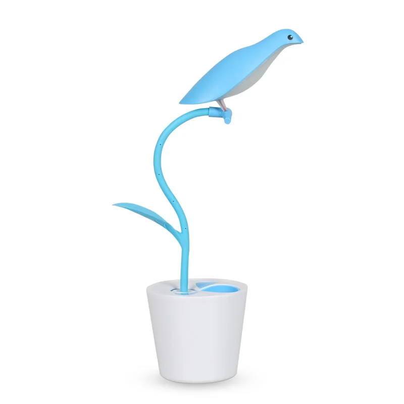 Portable bird design led rechargeable desk lamp led light lamp with pen holder and usb charging port