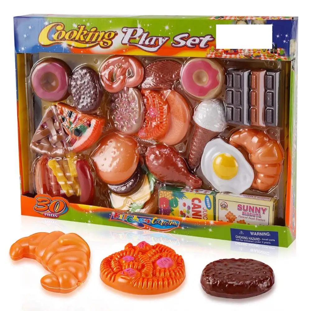 30-Piece Fast Food Dessert Play Set for Kids - Includes Burgers, Donuts, Ice Cream, and More