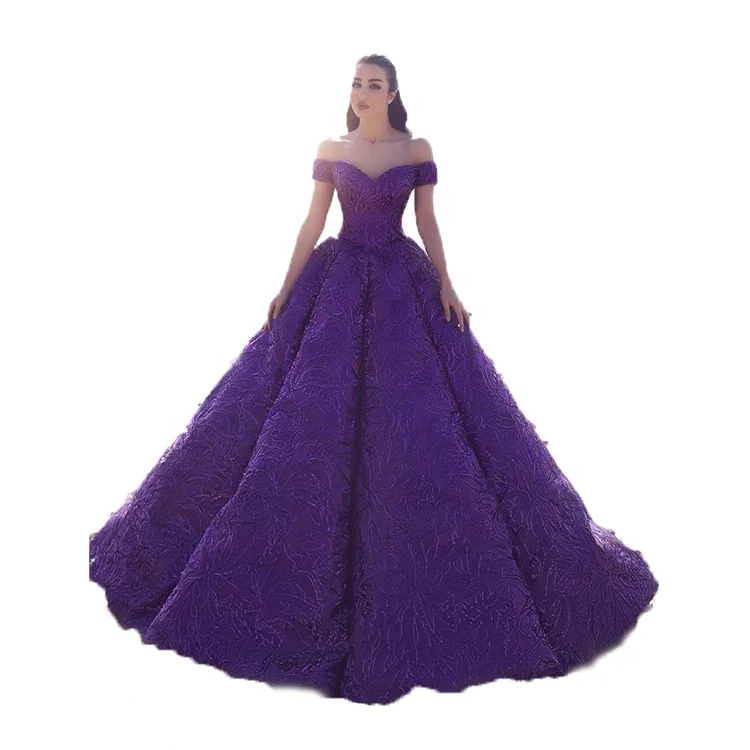 Pakistani Luxury Princess Bridal Ball Gown Wedding Dress With Purple