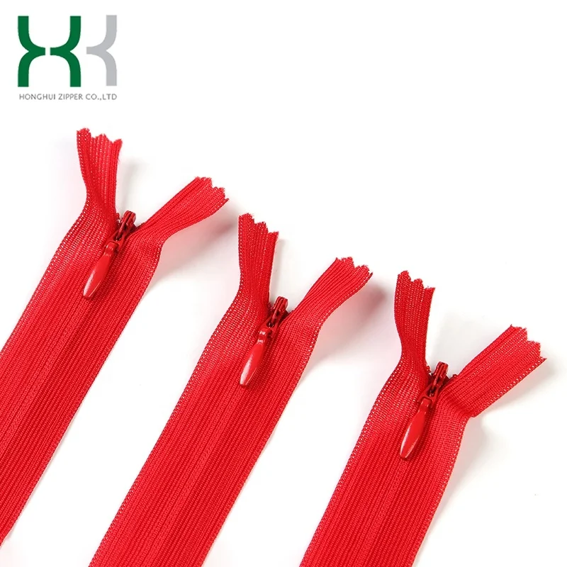 New design red color oem 3# 20cm close end lace tape invisible polyester zipper