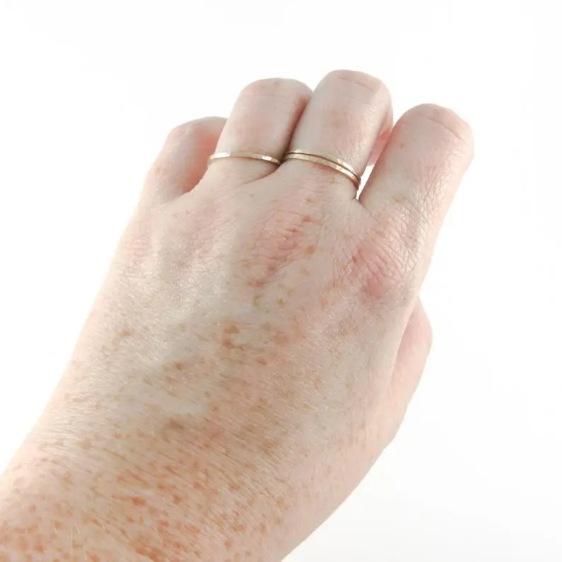 Thin Hammered Stacking Ring Skinny Rose Gold Bands Faceted Stackable Midi Women Ring Set