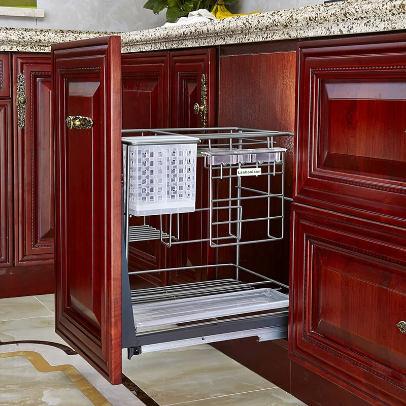 
New design pull out stainless steel drawer basket for kitchen dishes 