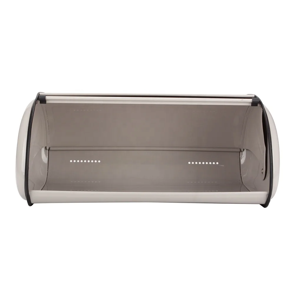 Light Grey Bread Bin Box Stay Fresh Bread Keeper Roll Top Drop Front Loaf Buns