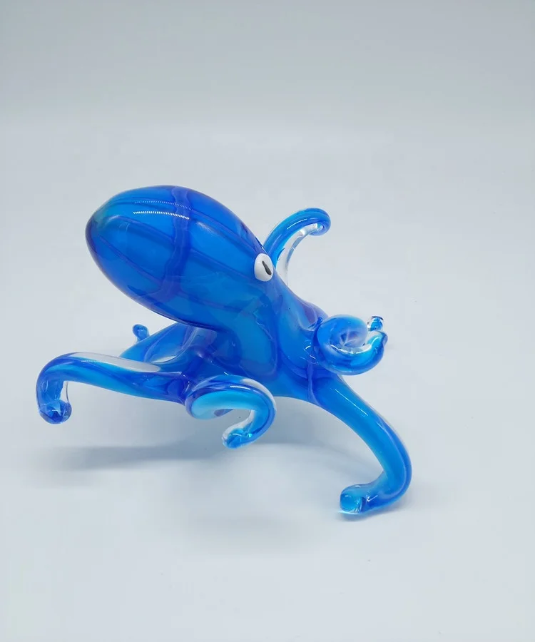 Hand Blown Animal Glass Art Blue Octopus