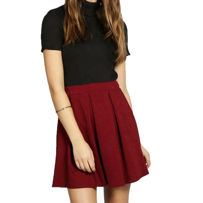 Fashion young women winter Pleated Crepe Woven Skirt, young lady mini Pleated skater Skirt
