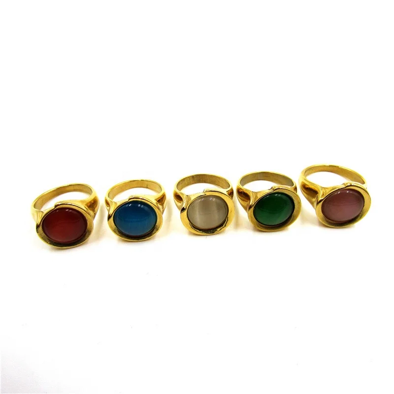 Fashion stainless steel latest gold ring designs with Multi-color Cat -eyes stone