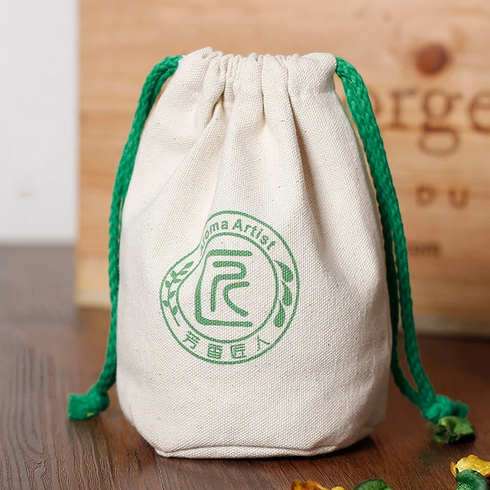 Cotton muslin promotional custom printed drawstring bag wholesale