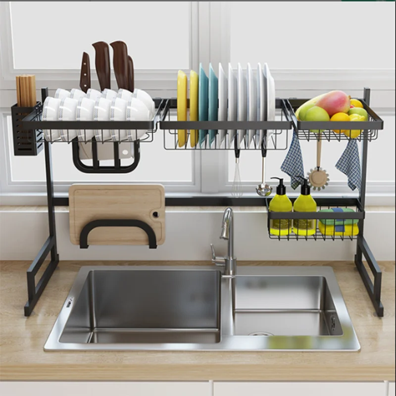 Original design stainless steel kitchen rack dish rack  with suction cup at the bottom pure and  black color choose