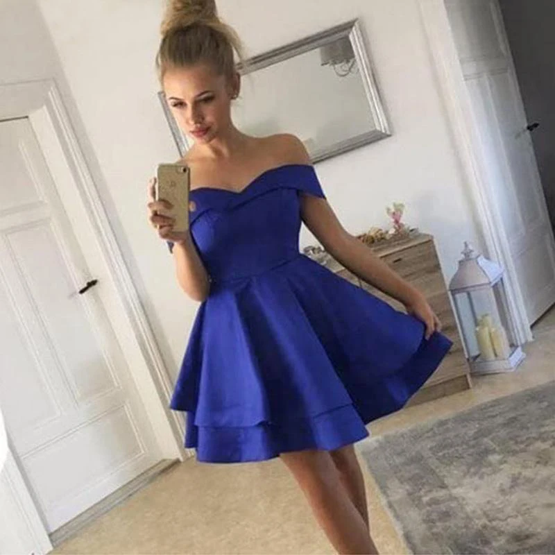 Chaozhou Off Shoulder A-Line Blue Short New Prom Dress