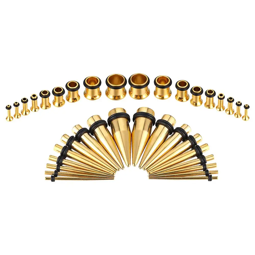 14G-00G 36 Pcs Gauges Kit Ear Stretching Surgical Steel Tunnel Plugs Tapers Piecing Set
