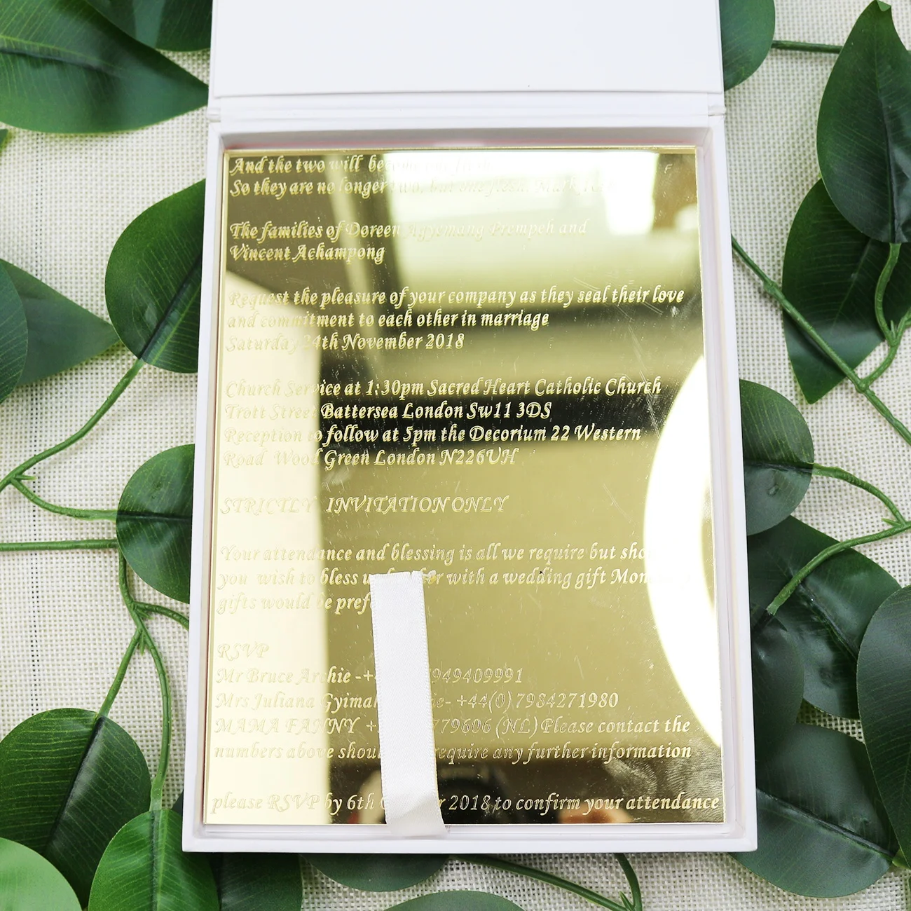 Morden Luxury Gold Mirror Acrylic Wedding Invitations with Hardcover Box Set