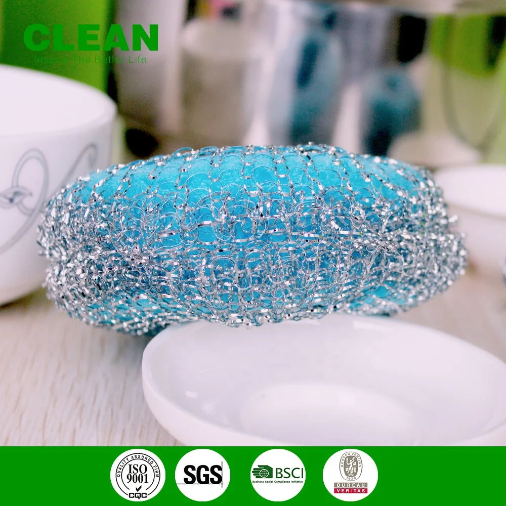 Doughnut Dish Washing Ball Dish Wash Sponge with Stainless Steel Wire Kitchen Tableware Plates Pans Cleaner Small Mesh Scourer