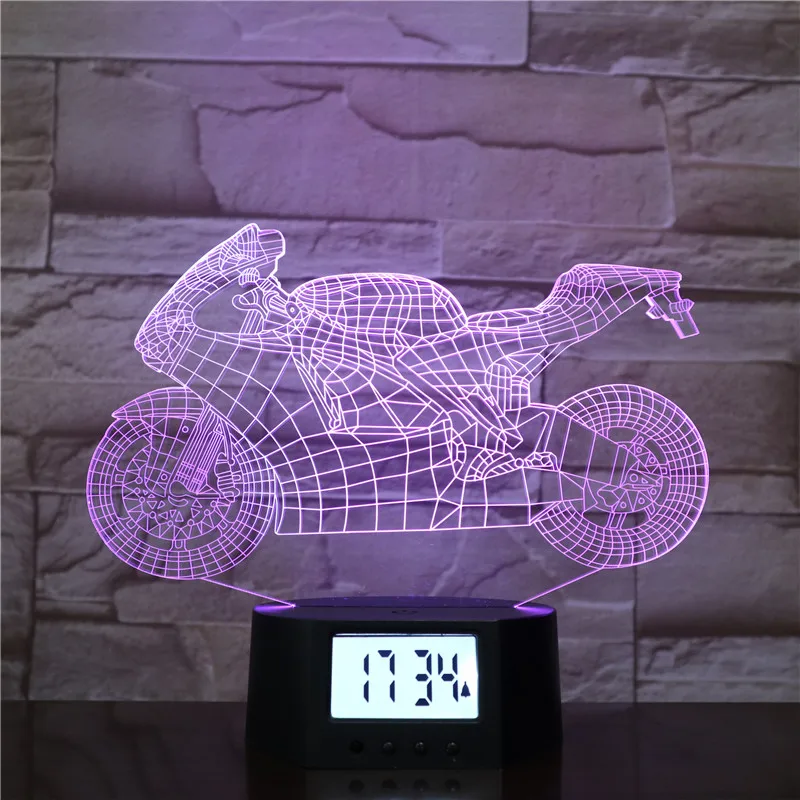 Cool Children Gift Motorcycle Shape Lamp 3d Led Light OEM Alarm Clock LED-hologramm Holiday Decoration