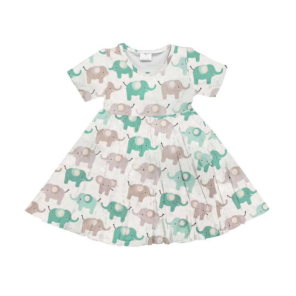 
Custom baby girl milk silk elephant pattern printed dress girls party dresses princess wedding 