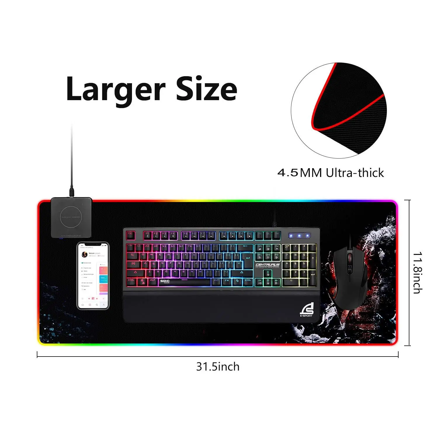 RGB Computer Mousepad LED USB Charging Large Mouse Pad With Logo For custom LOGO 10W qi fast wireless charger mouse pad