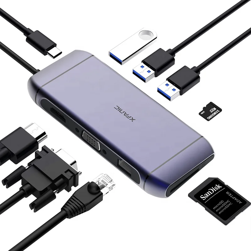  Xfanic C102 Универсальная док-станция HDMI 4k HD VGA Rj45 9 в 1 Usb C Type адаптер