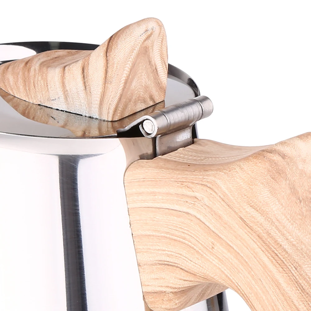 Soft touch wooden handle stove top coffee Maker