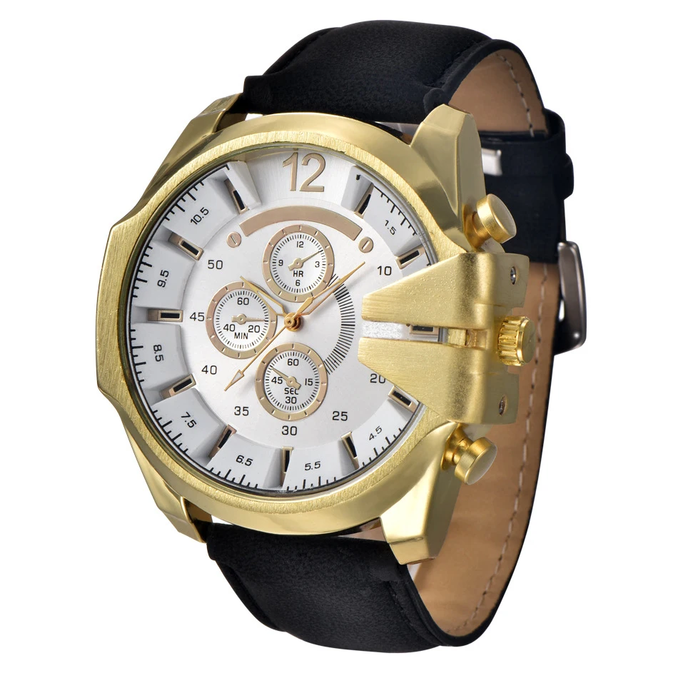 new style China quartz watches men wrist luxury wholesale leather brown black gold chronograph sport wrist watch men