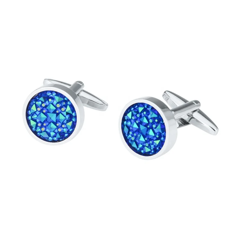 
Luxury Round Blue Stone Cufflinks for Mens Shirt 