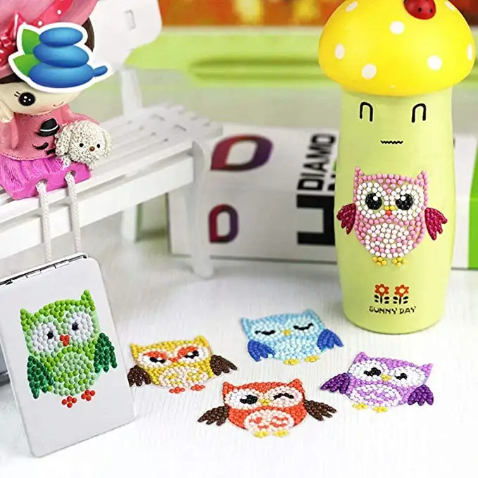 Easy for Kids Arts and Crafts  6 pcs Owl Set DIY diamond Puzzles  Sticker Best Gifts for Children