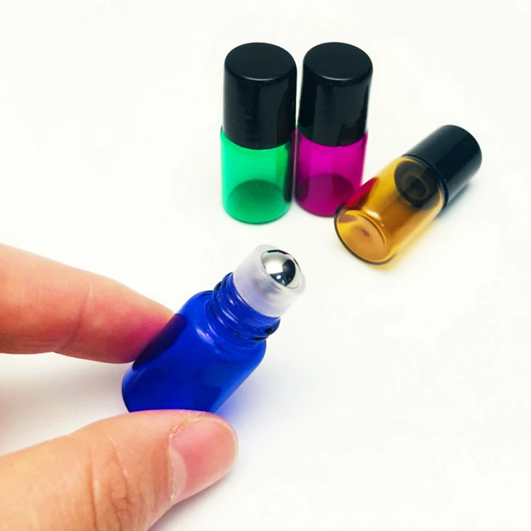 Mini free sample perfume 1ml 2ml 3ml small essential oil glass roller bottle with black plastic cap