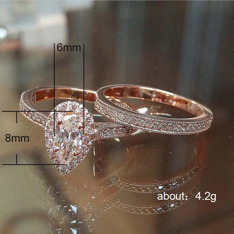 CAOSHI Fashion Rose Gold Plated New Design 2pcs CZ Women Engagement Wedding Ring Set