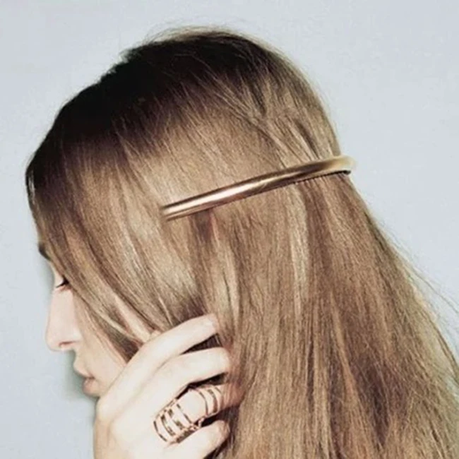 Creative Simple Design Golden Plated Alloy Hair Clips Jewelry Barrettes for Women