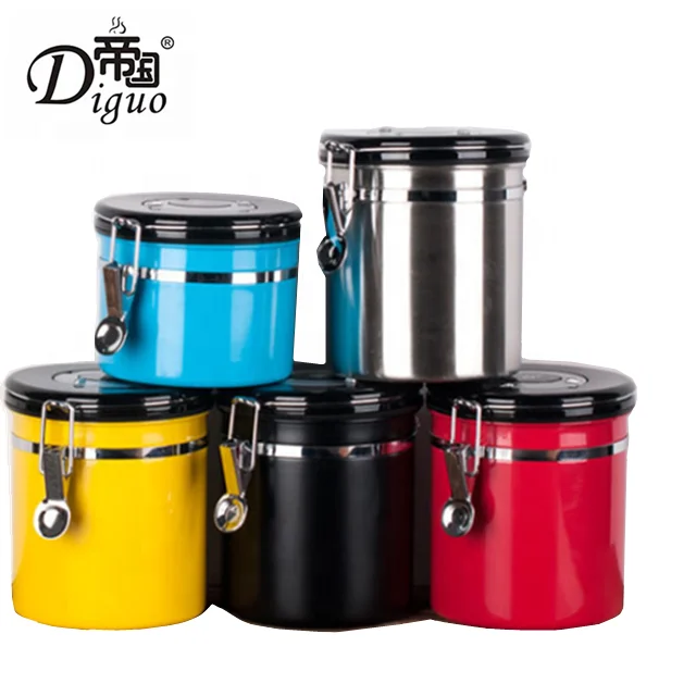 Diguo Popular 800ml 28Oz 250g Blue Color Stainless Steel Airtight Sealed Canister For Sugar Food Coffee Bean Tea