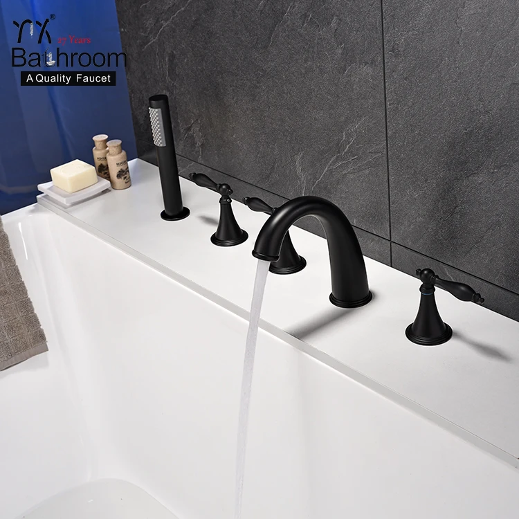 Kaiping кран 5 отверстий три ручки Ванна кран пол ванна кран напольный Ванна смеситель WaterMark черный tapware