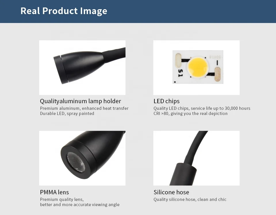 Savia flexible gooseneck reading lamp LED aluminium study table light headboard adjustable reading lights desk lamp with clip