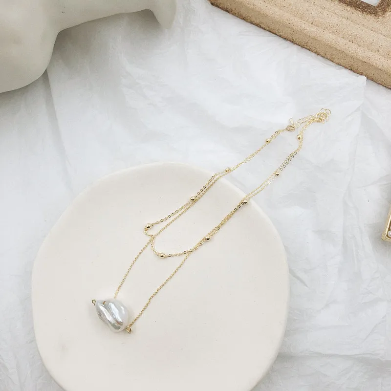 girls real 18k gold plated brass chain baroque irregular pearl necklace double multilayer gold plated real freshwater necklace