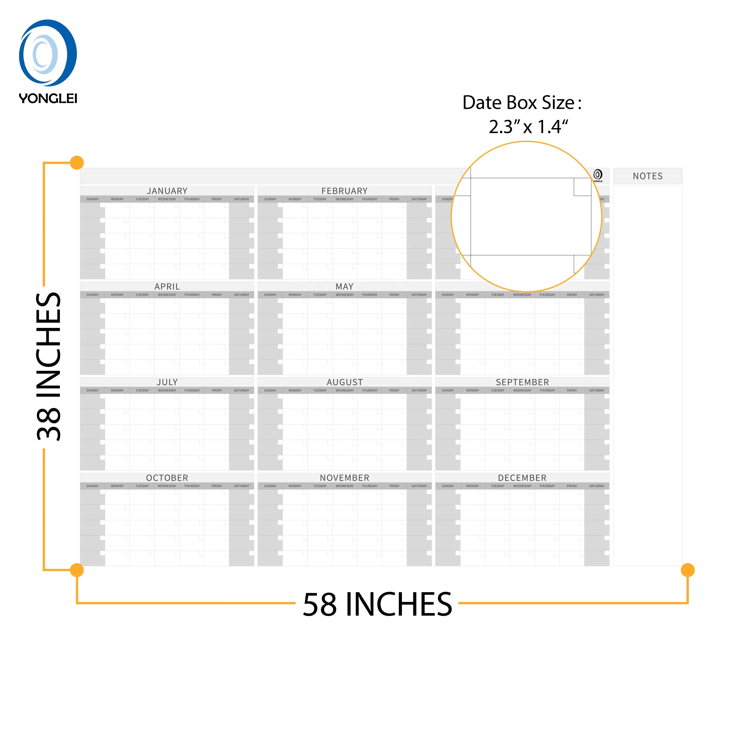 
015-2A2 Dry erase large wall yearly planner poster calendar office wall calendar 